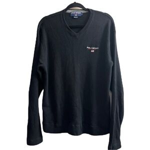 Polo by Ralph Lauren Black Cotton V-Neck Men's Sweater L